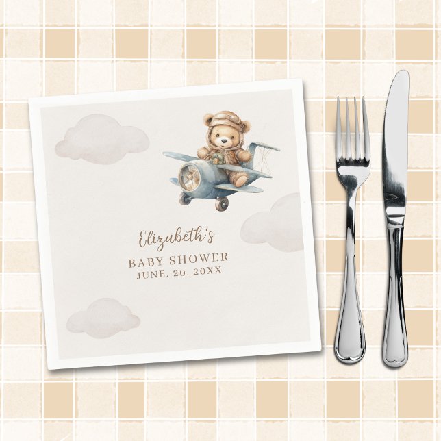 Cute Watercolor Bear Baby Shower party Pappersservett (Skapare uppladdad)