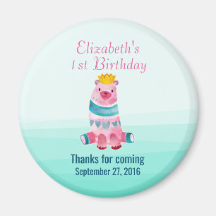 Cute Watercolor Bear Birthday Tack Magnet