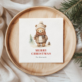 Cute Watercolor Bear God jul Helgdag Pappersservett