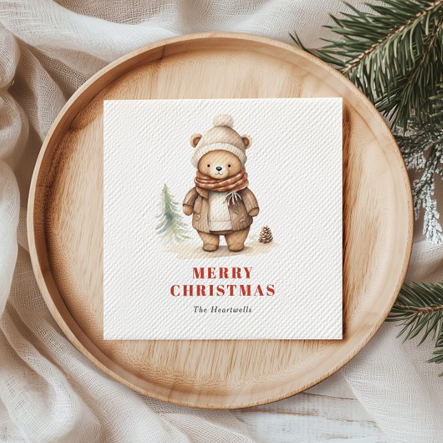 Cute Watercolor Bear God jul Helgdag Pappersservett (Skapare uppladdad)