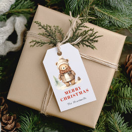 Cute Watercolor Bear God jul Helgdag Presentetikett