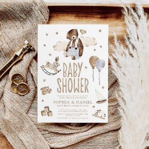 Cute Watercolor Bear Modern Boho Baby Shower Inbjudningar