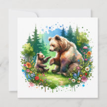 Cute Watercolor Bear och Unge