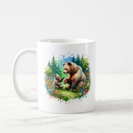 Cute Watercolor Bear och Unge Personlig Kaffemugg
