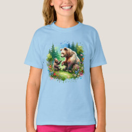 Cute Watercolor Bear och Unge T Shirt