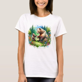 Cute Watercolor Bear och Unge T Shirt