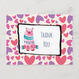 Cute Watercolor Bear on a Heart Mönster Tack Vykort