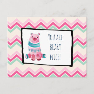 Cute Watercolor Bear on a Heart Mönster Tack Vykort