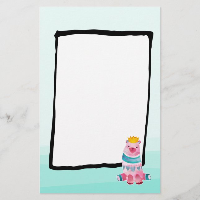Cute Watercolor Bear on Aqua Grönt Ombre Backing Brevpapper (Framsida)