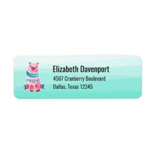 Cute Watercolor Bear on Aqua Grönt Ombre Backing Returadress Etikett