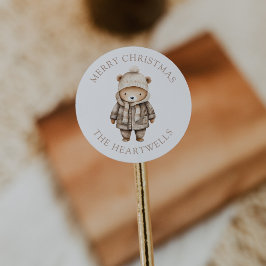 Cute Watercolor Bear Personlig God jul Runt Klistermärke