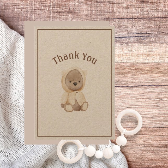 Cute Watercolor Bear Simple Tack you Card (Skapare uppladdad)