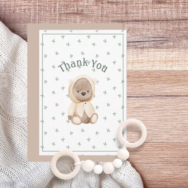 Cute Watercolor Bear Simple Tack you Card Kort (Skapare uppladdad)