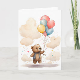 Cute Watercolor Bear Unge Flytande i Luft Blank Kort