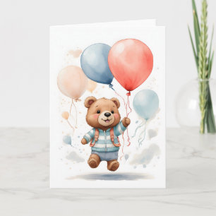 Cute Watercolor Bear Unge Flytande i Luft Blank Kort