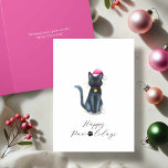 Cute Watercolor Black Cat-julkort Helgkort<br><div class="desc">Fira helgdagarna med de här söta julafton-korten med Samantha, en fin svart katt som illustreras av att charma vattenfärgen stil. Genom att ha en julhatt och en helgdag på sin krage, ger kattunge perfekten av söt och roligt till dina hälsningar. Det lustiga "Lycklig Tass-lidays"-meddelandet är skrivet med en dekortryckt dekorfärg...</div>