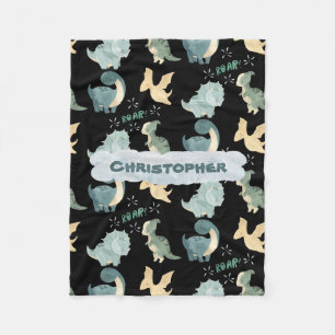 Cute Watercolor Black Dinosaur Mönster Fleecefilt