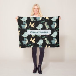 Cute Watercolor Black Dinosaur Mönster Fleecefilt