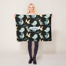 Cute Watercolor Black Dinosaur Mönster Fleecefilt