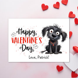 Cute Watercolor Black Puppy Lycklig Valentines Julkort