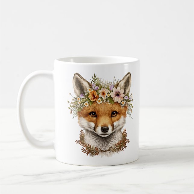 Cute Watercolor Blommigt Baby Fox Kaffemugg (Vänster)