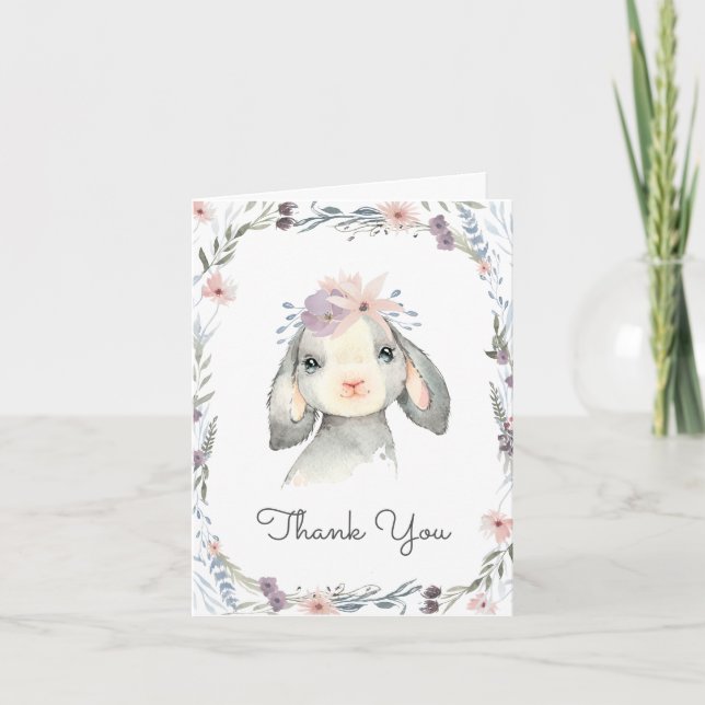 Cute Watercolor Blommigt Baby Lamb Tack (Framsida)