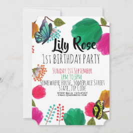 Cute Watercolor Blommigt Butterfly Birthday Inbjud Inbjudningar