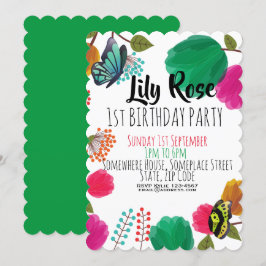 Cute Watercolor Blommigt Butterfly Birthday Inbjud Inbjudningar