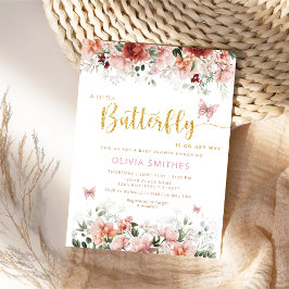 Cute Watercolor Blommigt Butterfly Girl Baby Showe Inbjudningar