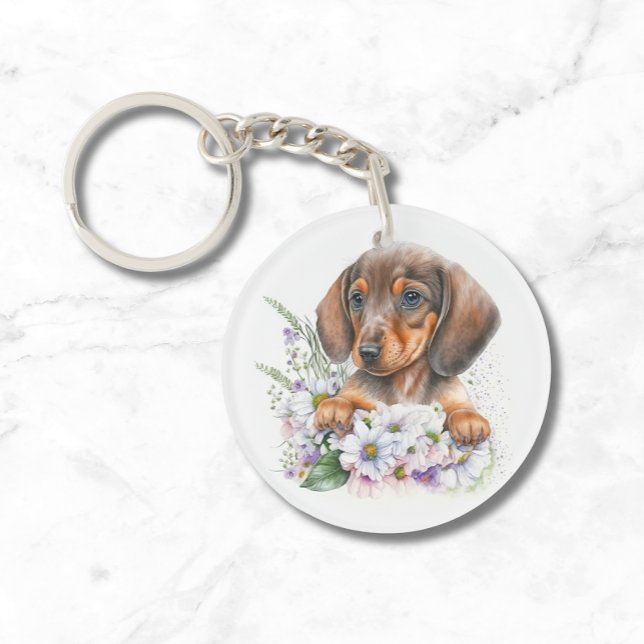 Cute Watercolor Blommigt Dachshund Puppy Hund (View the rest of the collection for matching items)