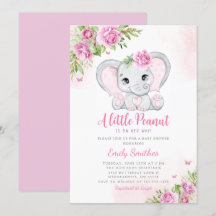 Cute Watercolor Blommigt Elephant Girl Baby Shower