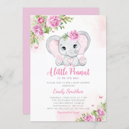 Cute Watercolor Blommigt Elephant Girl Baby Shower Inbjudningar