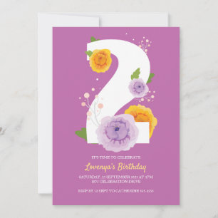 Cute Watercolor Blommigt Kids 2:a födelsedagen Par Spara Datumet
