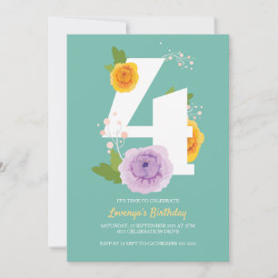 Cute Watercolor Blommigt Kids 4e födelsedagen Part Spara Datumet