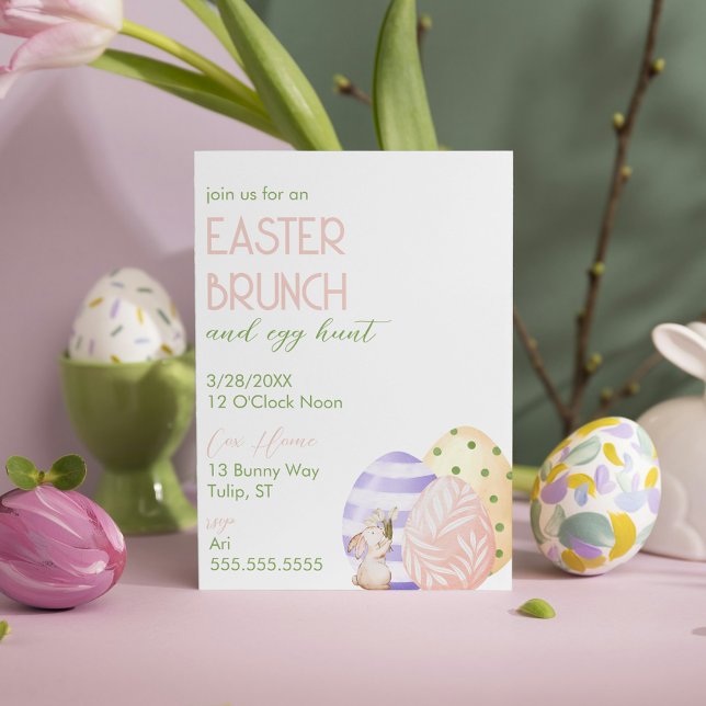 Cute Watercolor Blommigt Påsk Brunch och Egg Hunt Inbjudningar (Cute Watercolor Floral Easter Brunch and Egg Hunt Invitation)