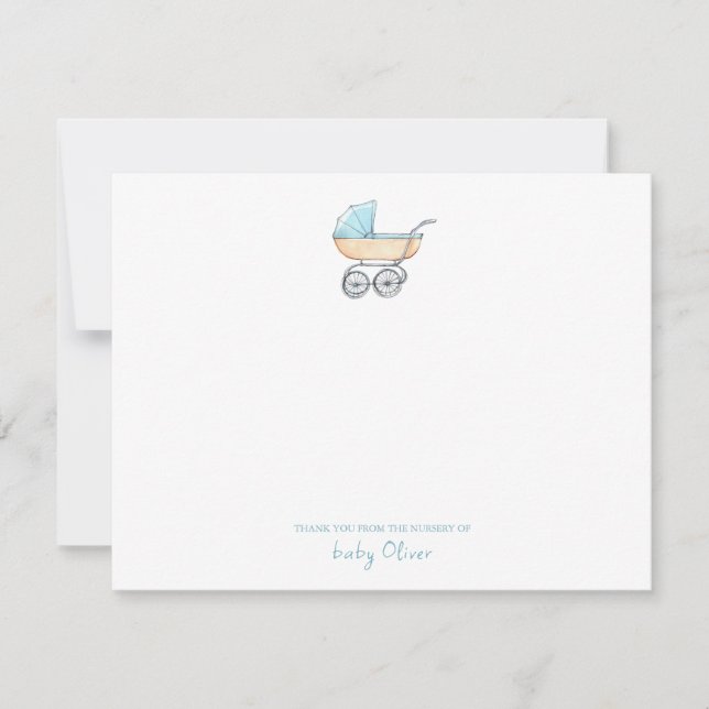 Cute Watercolor Blue Barnvagn Flat Tack (Framsida)