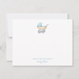 Cute Watercolor Blue Barnvagn Flat Tack Kort