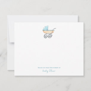 Cute Watercolor Blue Barnvagn Flat Tack Kort