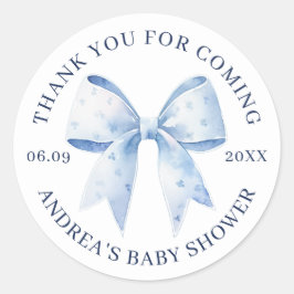 Cute Watercolor Blue Bow Baby Shower Thank You Runt Klistermärke
