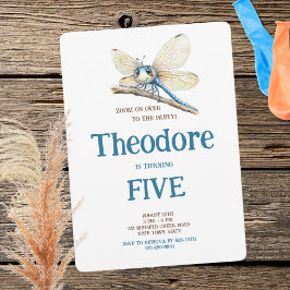 Cute Watercolor Blue Brown Dragonfly Boy Birthday Inbjudningar