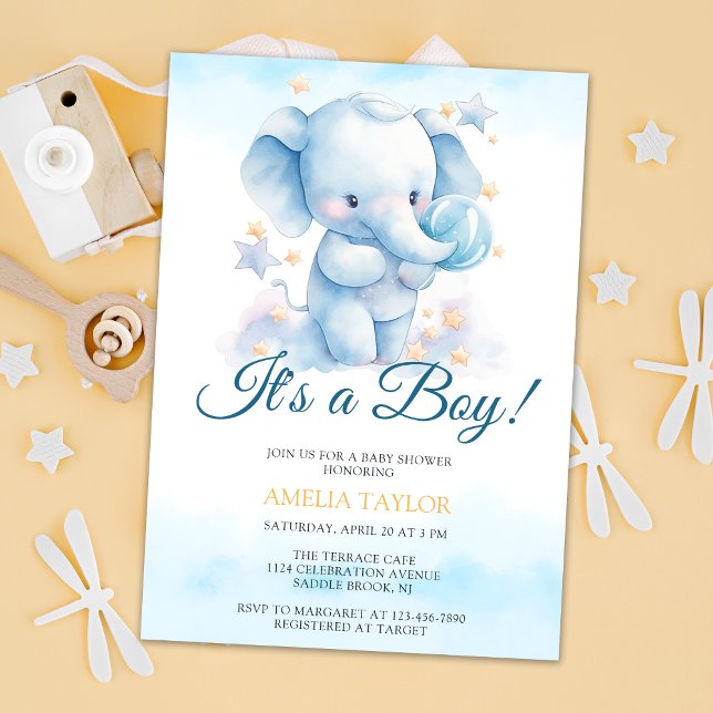 Cute Watercolor Blue Elephant Boy Shower Inbjudningar (Skapare uppladdad)