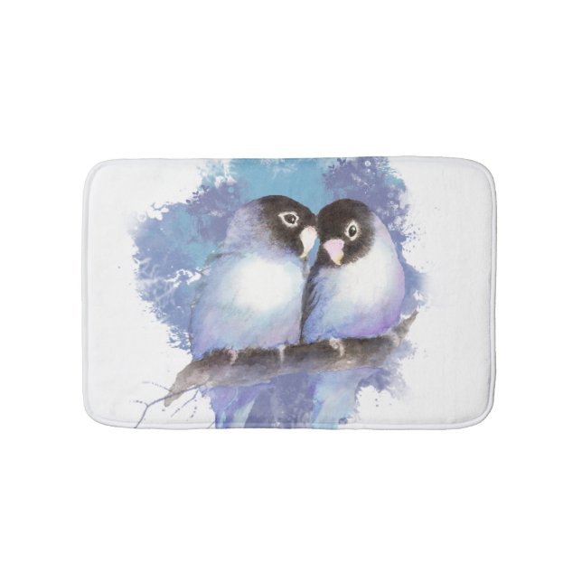 Cute Watercolor Blue Lovebird Bird Art Badrumsmatta (Framsidan)