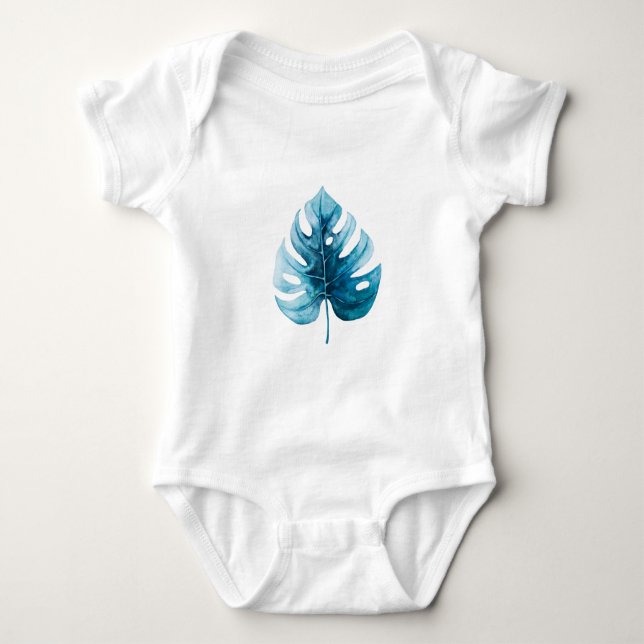 Cute Watercolor Blue Monstera Löv T Shirt (Framsida)