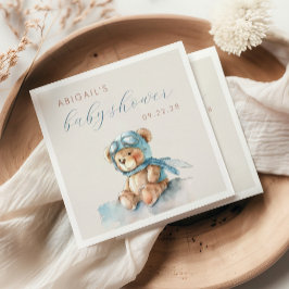 Cute Watercolor Blue Nalle Boy's Baby Shower Pappersservett