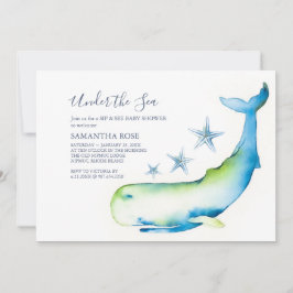 Cute Watercolor Blue Whale Sip och See Baby Shower Inbjudningar