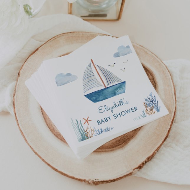 Cute Watercolor Boat Nautical Baby Shower Pappersservett (Skapare uppladdad)