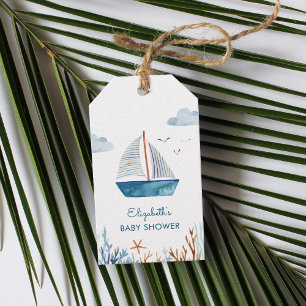 Cute Watercolor Boat Nautical Baby Shower Presentetikett