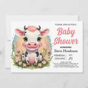 Cute Watercolor Boho Cow Baby Shower Inbjudningar