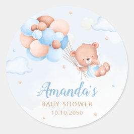 Cute Watercolor Boho Nalle Boy Shower Runt Klistermärke