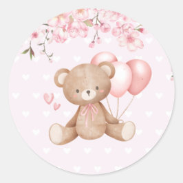 Cute Watercolor Boho Nalle Girl Baby Shower Runt Klistermärke